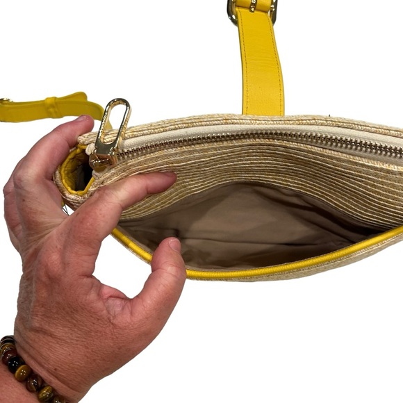 Talbots Straw Crossbody With Leather Trim Yellow Summertime Purse NWT - Picture 14 of 15